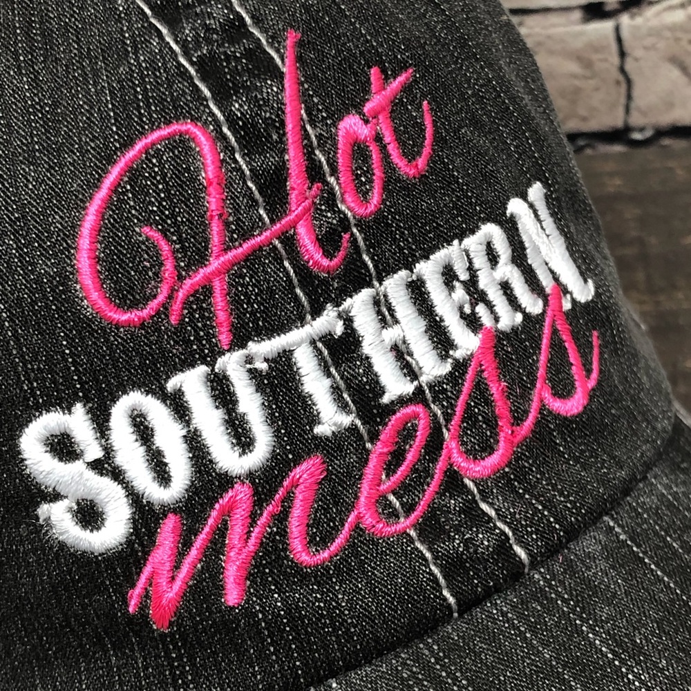 "Hot Southern Mess" Embroidered & Distressed Cap - Picture 2 of 8